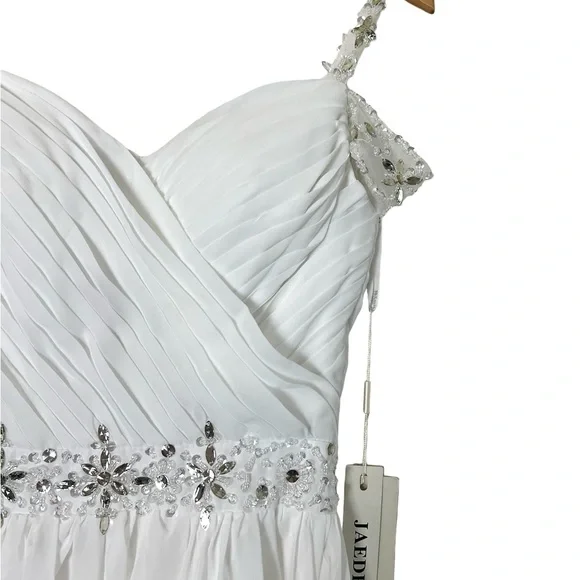 Jaeden | NWT Chiffon jeweled v-neck long beach wedding dress boho off sh… - Picture 5 of 14